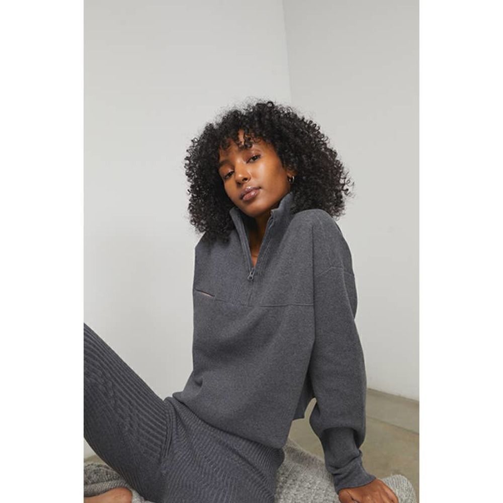 Lunya Cozy cotton silk zip pullover restful grey heather M